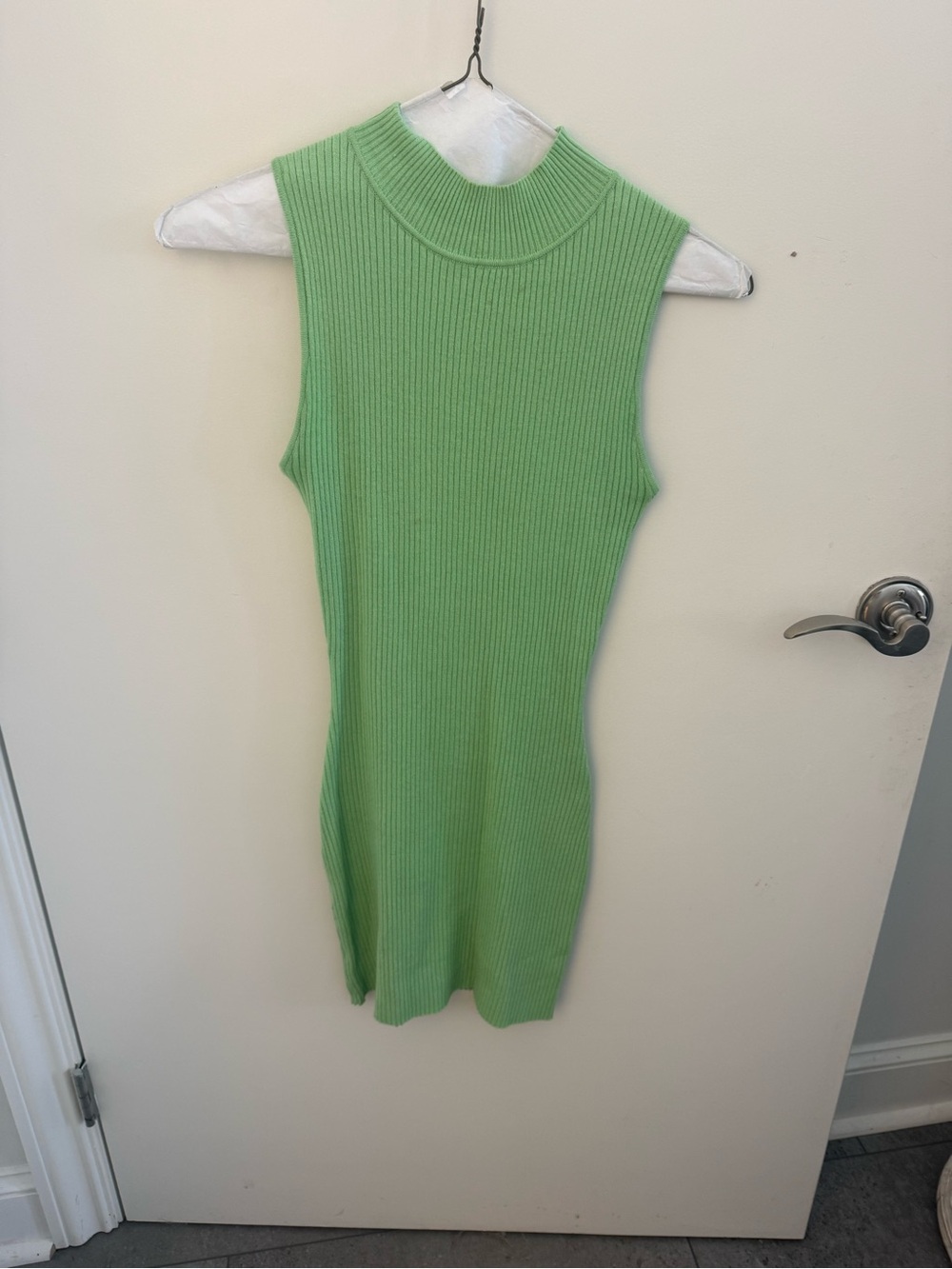 Sleeveless Ribbed Mini Dress in Lime Green
